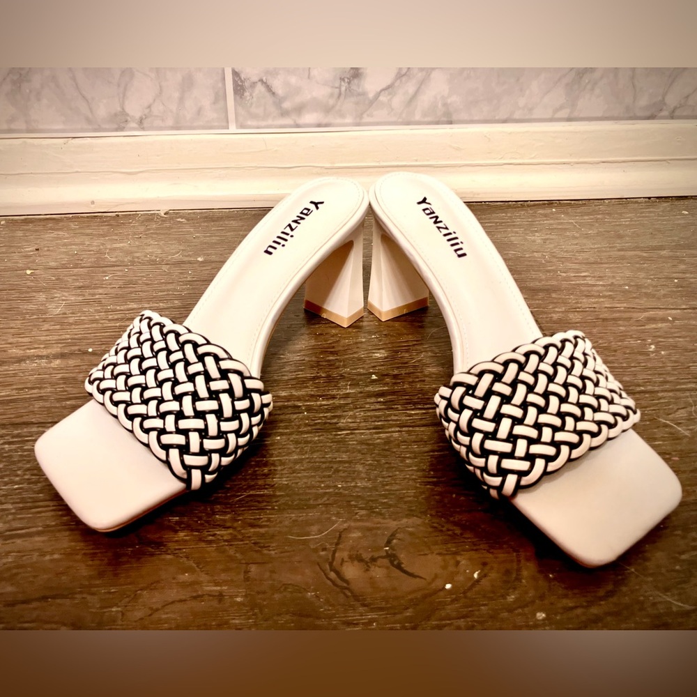 White and Black Geometric Heels